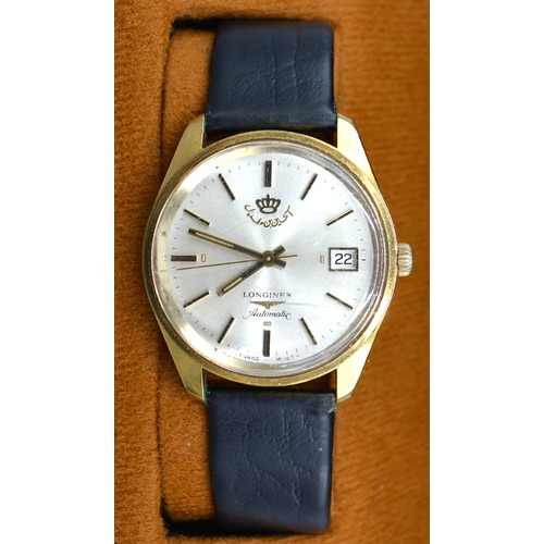 354 - A Longines Automatic Gold Plated Gentleman's Wrist Watch With Leather Strap within original box