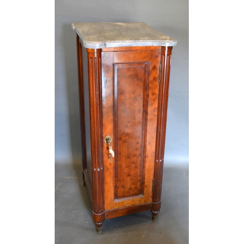 612 - A 19th Century French Side Cabinet, the variegated marble top above a panel door enclosing twelve dr... 