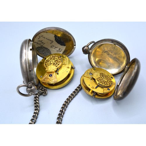 101 - A Silver Pocket Watch by Pemberton & Co., London with verge movement and silver Albert watch chain t... 