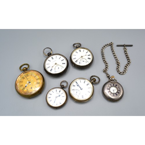 102 - A Birmingham Silver Cased Pocket Watch together with four other silver cased pocket watches and a ra... 