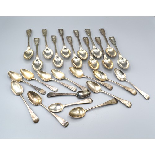 107 - A Set of Twelve Victorian Silver Teaspoons, London 1876 together with 13 other silver teaspoons, 19 ... 