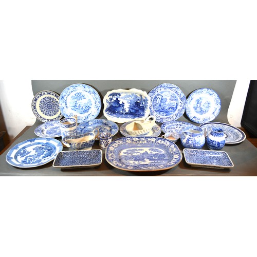 1 - An Early English Blue and White Decorated Meat Platter together with a collection of other similar b... 