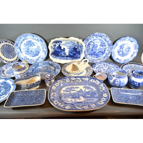 1 - An Early English Blue and White Decorated Meat Platter together with a collection of other similar b... 