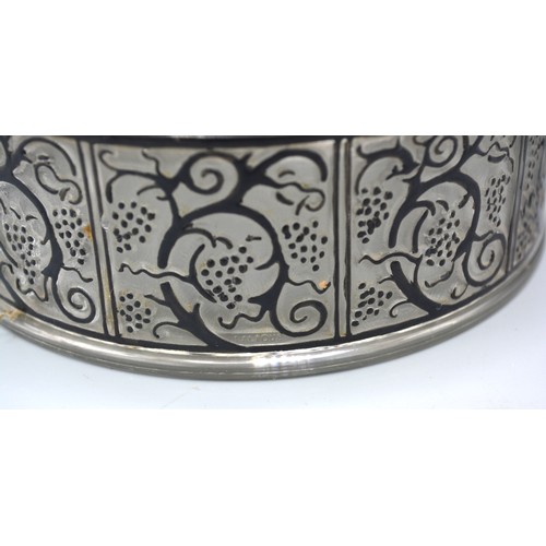 7 - A Lalique Roger Pattern Cylindrical Box with enamel detail 13.5 cms diameter