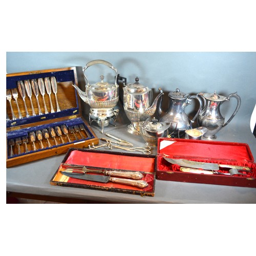 108 - A Collection of Silver Plated Items to include entree dishes, a spirit kettle and other items