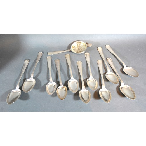 110 - A Set of Six Danish Silver Spoons with matching strainer together with another set of five Danish si... 