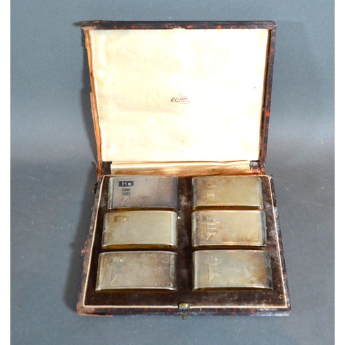 112 - A Set of Six London Silver Napkin Rings with engine turned decoration within fitted case