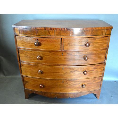 355 - A 19th Century Mahogany Bow-Fronted Chest with two concealed drawers above two short and three long ... 