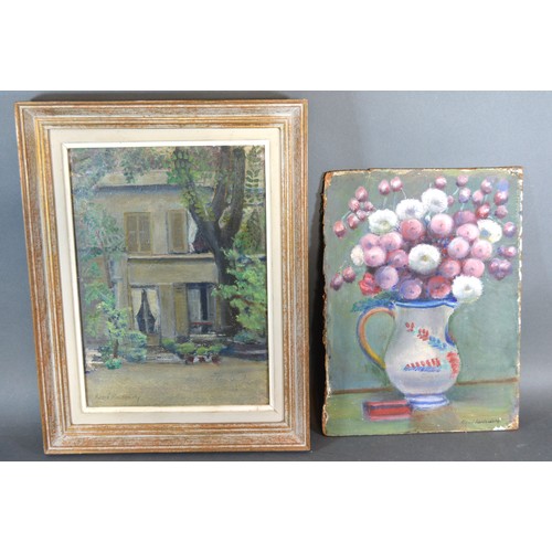 42 - Rene Karbowsky 'Still Life Jug Of Flowers' oil on board, signed, together with another similar oil o... 