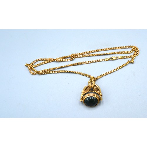 125 - A 9ct. Gold Swivel Fob together with a 9ct. gold linked chain, 21.5 gms. 56 cms long