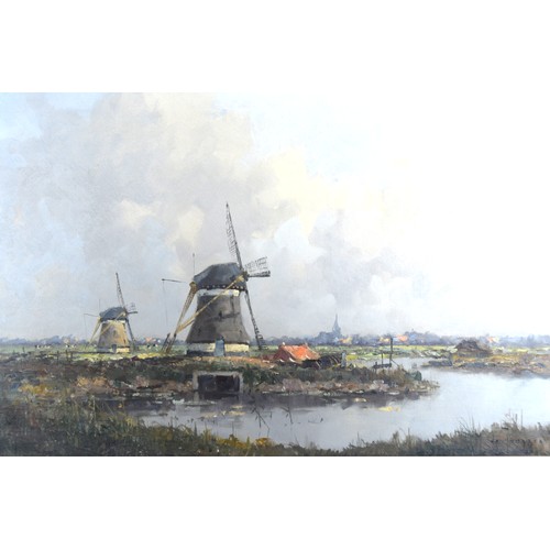 55 - Marinus Johannes De Jongere 'A Dutch Landscape With Windmills' oil on canvas, signed, 39 x 59 cms