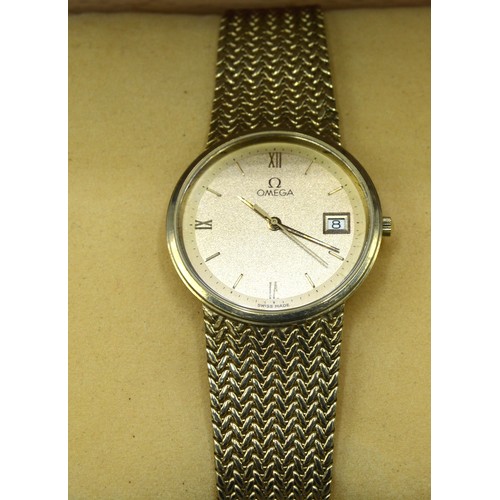 123 - *** PLEASE COLLECT ***An Omega 9ct. Gold Cased Gentleman's Wrist Watch, the dial with date aperture ... 