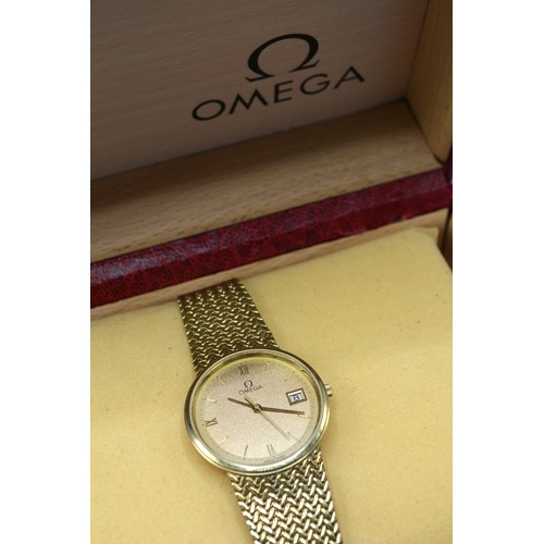 123 - *** PLEASE COLLECT ***An Omega 9ct. Gold Cased Gentleman's Wrist Watch, the dial with date aperture ... 