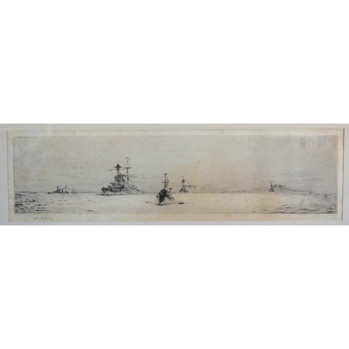 57 - William Lionel Wyllie 'Battleships At Sea' etchings signed in pencil, 10 x 17 cms