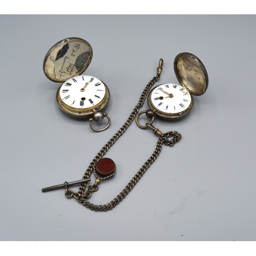 101 - A Silver Pocket Watch by Pemberton & Co., London with verge movement and silver Albert watch chain t... 