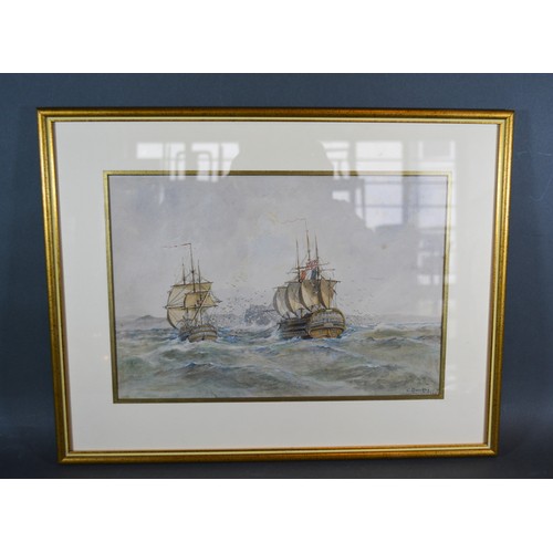 38 - Charles Brooking 'HMS Doris With Hoche In Tow' watercolour signed and dated 1829 23.5 x 34.5 cms