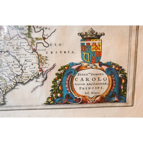 39 - Joan Blaeu, An Early Coloured Map Of Wales, 38 x 49 cms