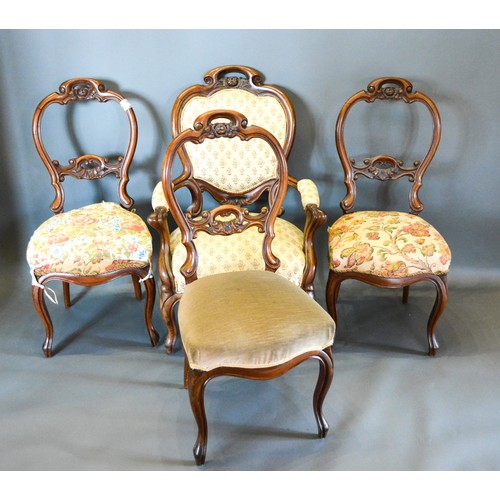 297 - A 19th Century French Salon Suite comprising an open armchair and three matching side chairs