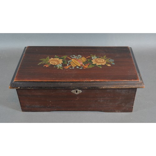 243 - A 19th Century Swiss music box by Leopold Drabsch, with painted case and playing six airs, 18cms lon... 