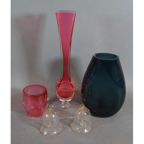 6 - A Val Saint Lambert glass vase together with another vase, a Cranberry glass bowl and two glass mode... 