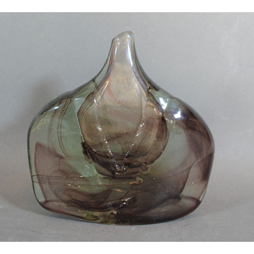 4 - A glass vase of axehead form with abstract decoration, 14cms tall