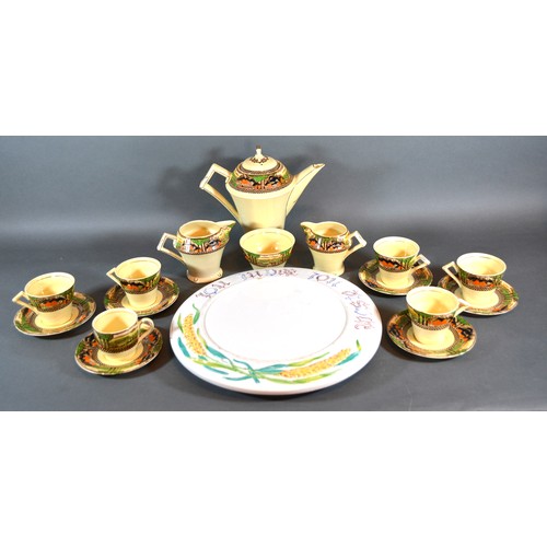 30 - A Myott Son & Co. Coffee Service with hand painted decoration and highlighted with gilt together wit... 