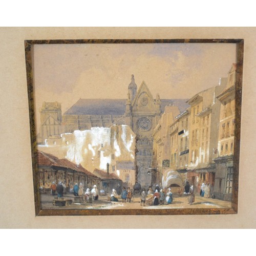 52 - Françoise Etienne Villeret 'Street Scene with Figures' watercolour, signed, 10.5 x 12 cms