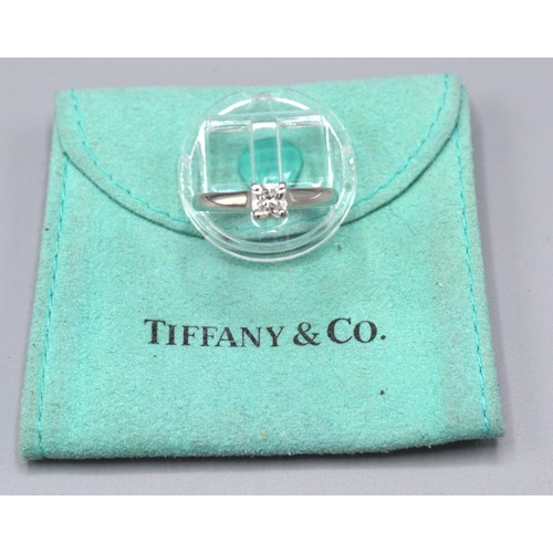 170 - A Tiffany & Co. Lucida Platinum Solitaire Diamond Ring set with square diamond 0.52ct. dated 1999 ri... 