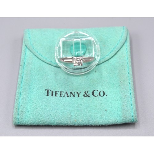 170 - A Tiffany & Co. Lucida Platinum Solitaire Diamond Ring set with square diamond 0.52ct. dated 1999 ri... 