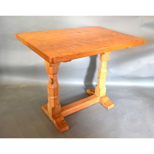 331 - Robert (Mouseman) Thompson, A Rectangular Oak Hall Table with twin end octagonal supports and stretc... 