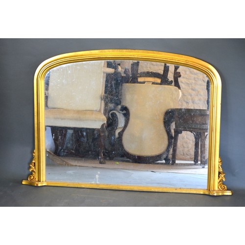 355 - A Gilt Framed Over Mantle Mirror, 81cms high, 124cms wide, together with a draw leaf dining table