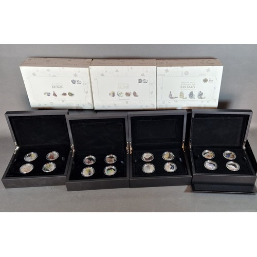 93 - A Royal mint Portrait of Britain 2018 five pound silver proof four coin collection together with a s... 