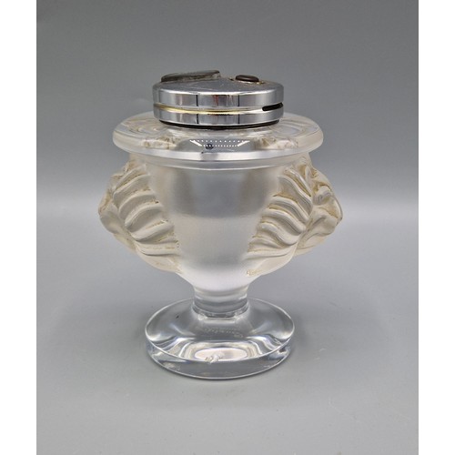 1 - A Lalique Tete De Lion glass table lighter, signed Lalique France, 11.5cms tall