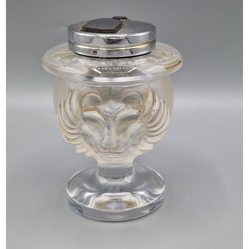 1 - A Lalique Tete De Lion glass table lighter, signed Lalique France, 11.5cms tall