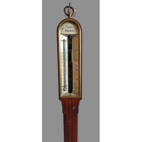 317 - A George III ships barometer by Robert Bate, with silvered dial marked Bate London, 95cms tall