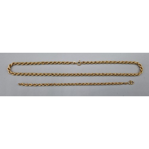 108 - A 9ct gold linked neck chain of rope twist form together with a matching bracelet, 11.7 grams