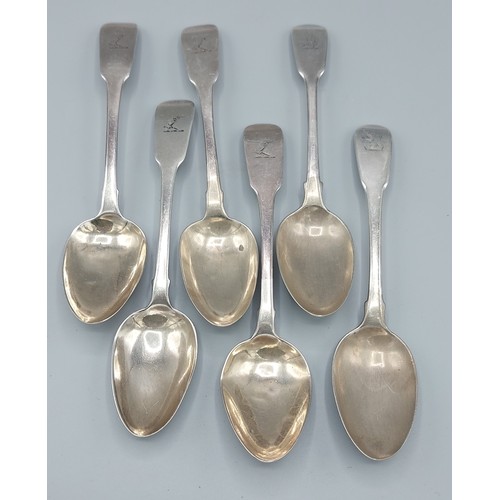 125 - A set of four George IV Irish silver desert spoons, Dublin 1828 together with two other Silver deser... 