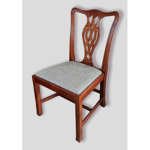 385 - A Set Of Eight Mahogany Chippendale Style Dining Chairs each with a shaped pierced splat back above ... 