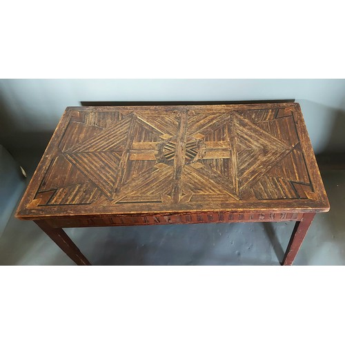 399 - A 19th Century French rectangular centre table, the inlaid top above a similar frieze raised upon sq... 