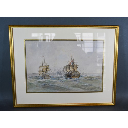 73 - Charles Brooking 'HMS Doris With Hoche In Tow' watercolour signed and dated 1829 23.5 x 34.5 cms