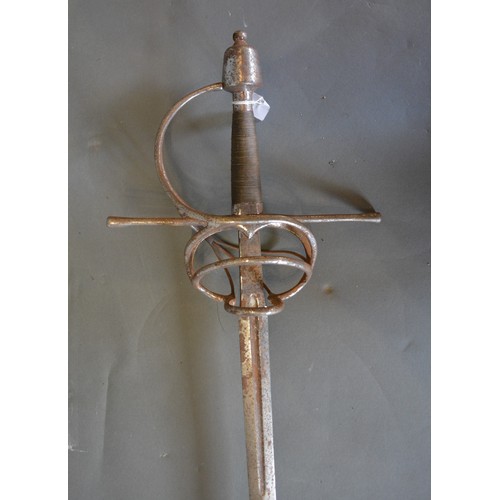 302 - A steel bladed sword with basket hilt, 100cm blade length