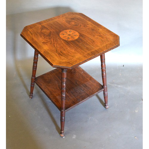 420 - An Edwardian Rosewood Marquetry Inlaid Two Tier Occasional Table, together with an art nouveau drop ... 