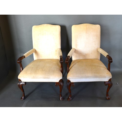 424 - A Pair Of George III Style Armchairs each with an upholstered back and seat with scroll arms, raised... 