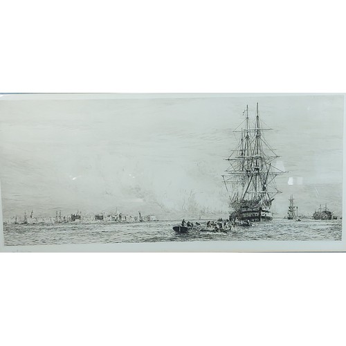 68 - William Lionel Wyllie, H.M.S. Victory afloat off Portsmouth, etching signed in pencil, 23cms x 50cms