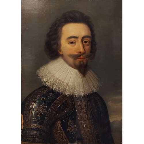 74 - 19th Century English school in the 17th Century style, portrait of Charles I wearing armour and with... 