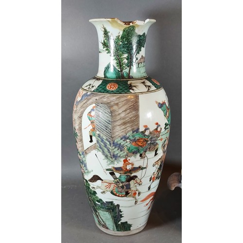 27 - A Chinese vase decorated warriors within a landscape, 43cms tall together with a Copeland tureen