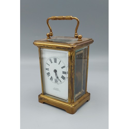 368 - A brass cased carriage clock retailed by J. C. Vickery Regent Street, 11.5cms tall