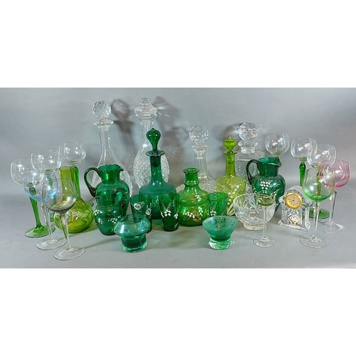 32 - A cut glass ships decanter, together with other glassware to include hock glasses, a Waterford glass... 