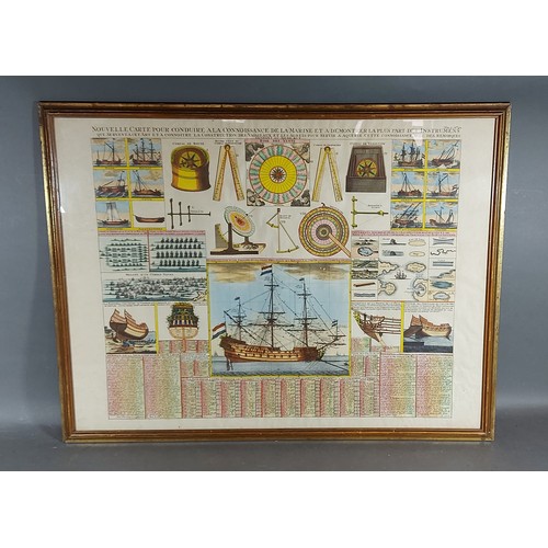 86 - An early coloured print, Marine instruments, 48cms x 63cms, together with an early coloured print, t... 