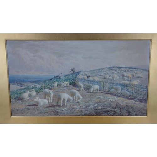 91 - Frederick Williamson, Sheep in a landscape and Shepherd with flock in a landscape, two watercolours ... 